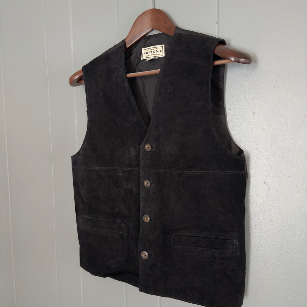 Vintage Suede Leather Vest Black‎ Western Small Y2K 90s Americana Minimalist - Picture 3 of 6